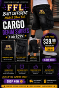 Black Wash Boys Cargo Denim Shorts
