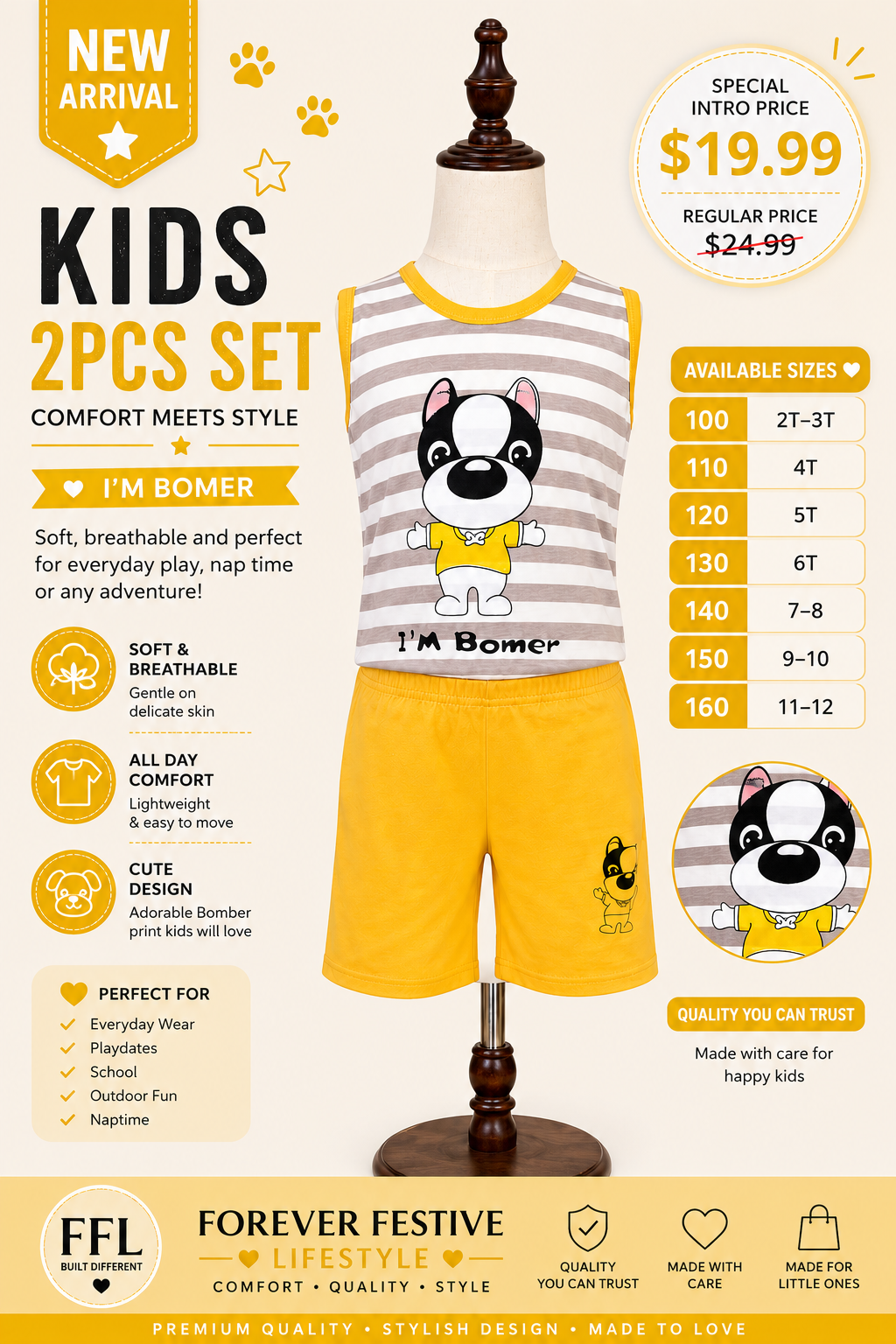 Kids Yellow Bomer 2-Piece Summer Set