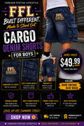 Blue Wash Boys Cargo Denim Shorts