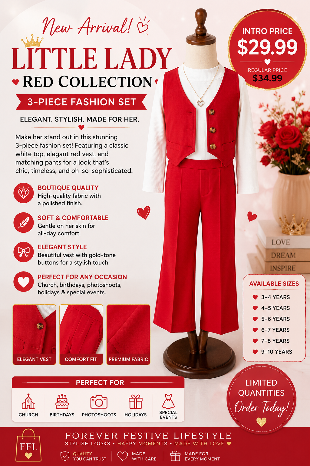 Little Lady Red Collection- Girls 3 P-Piece Fashion Set