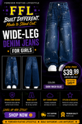 Girls Sparkle Bow Wide-Leg Denim Jeans