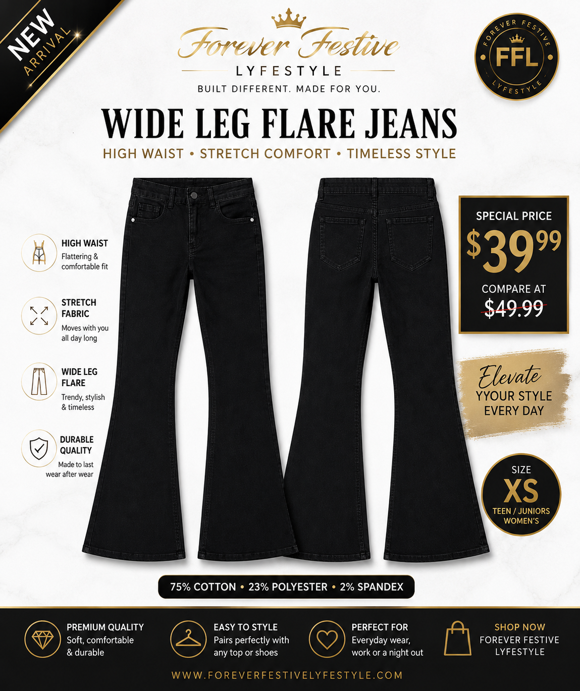 Black High-Waist Wide Leg Flare Jeans