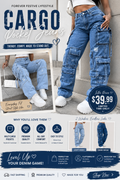 Women's Cargo Pocket Jeans Dark Blue